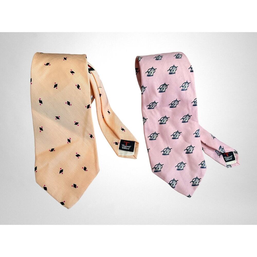 Robert Talbott x2 For The Hound San Francisco 100% Silk Peach Pink Nautical